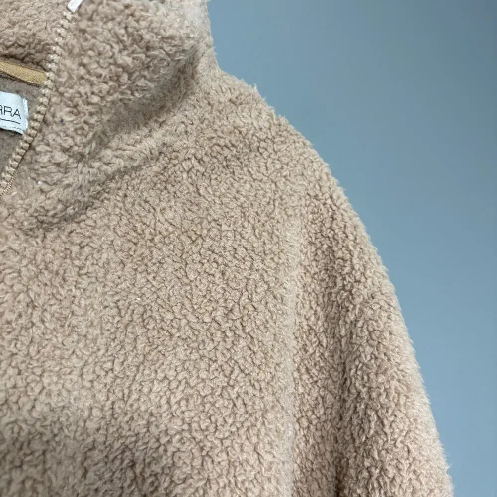 Koolaburra By UGG Woman's Tan Teddy Sherpa Quarter Zip Jacket - Size Medium